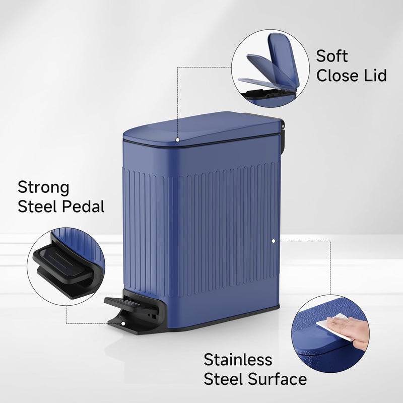 TIPGO Slim Bathroom Trash Can with Lid Soft Close, Step Pedal, 6 Liter / 1.6 Gallon Stainless Steel Trash Bin, Small Garbage Cans for Bedroom, Office, Kitchen (Blue) - Image 3